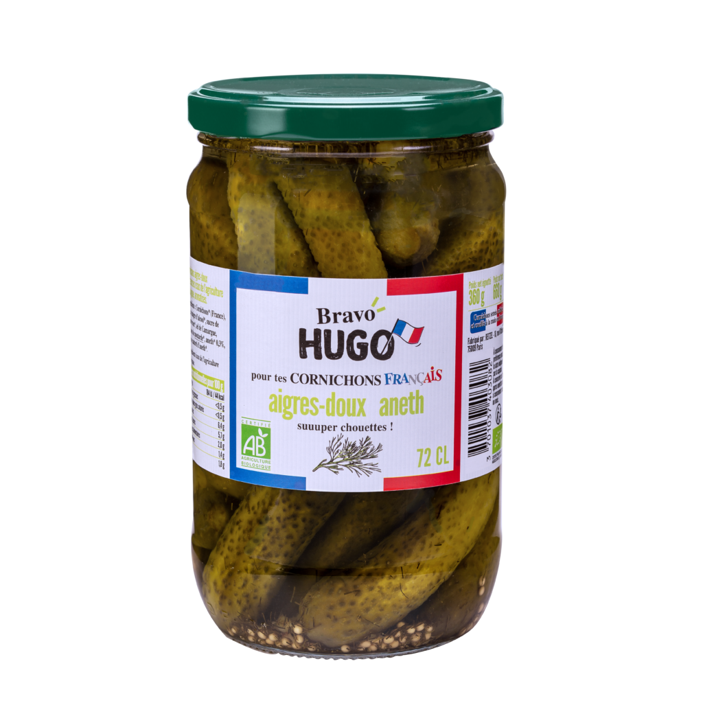 Cornichons Bio français aigredoux à Bravo Hugo