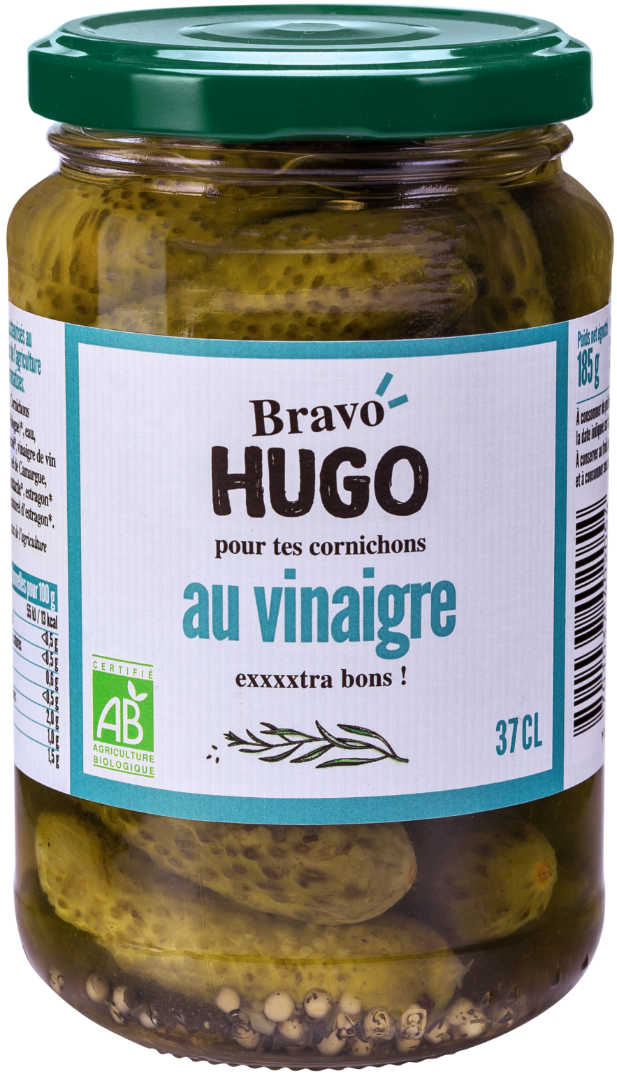 Cornichons Bio au vinaigre de vin blanc Bravo Hugo