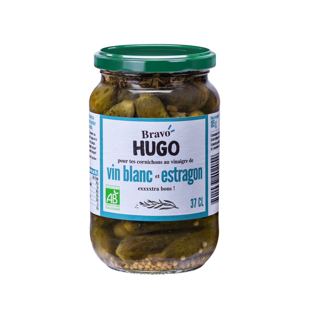 Cornichons Bio au vinaigre de vin blanc & estragon Bravo Hugo