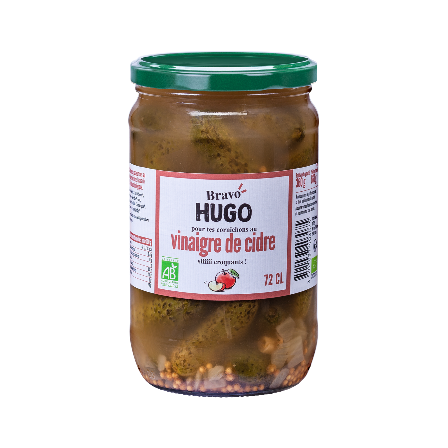 Cornichons Bio au vinaigre de cidre Bravo Hugo