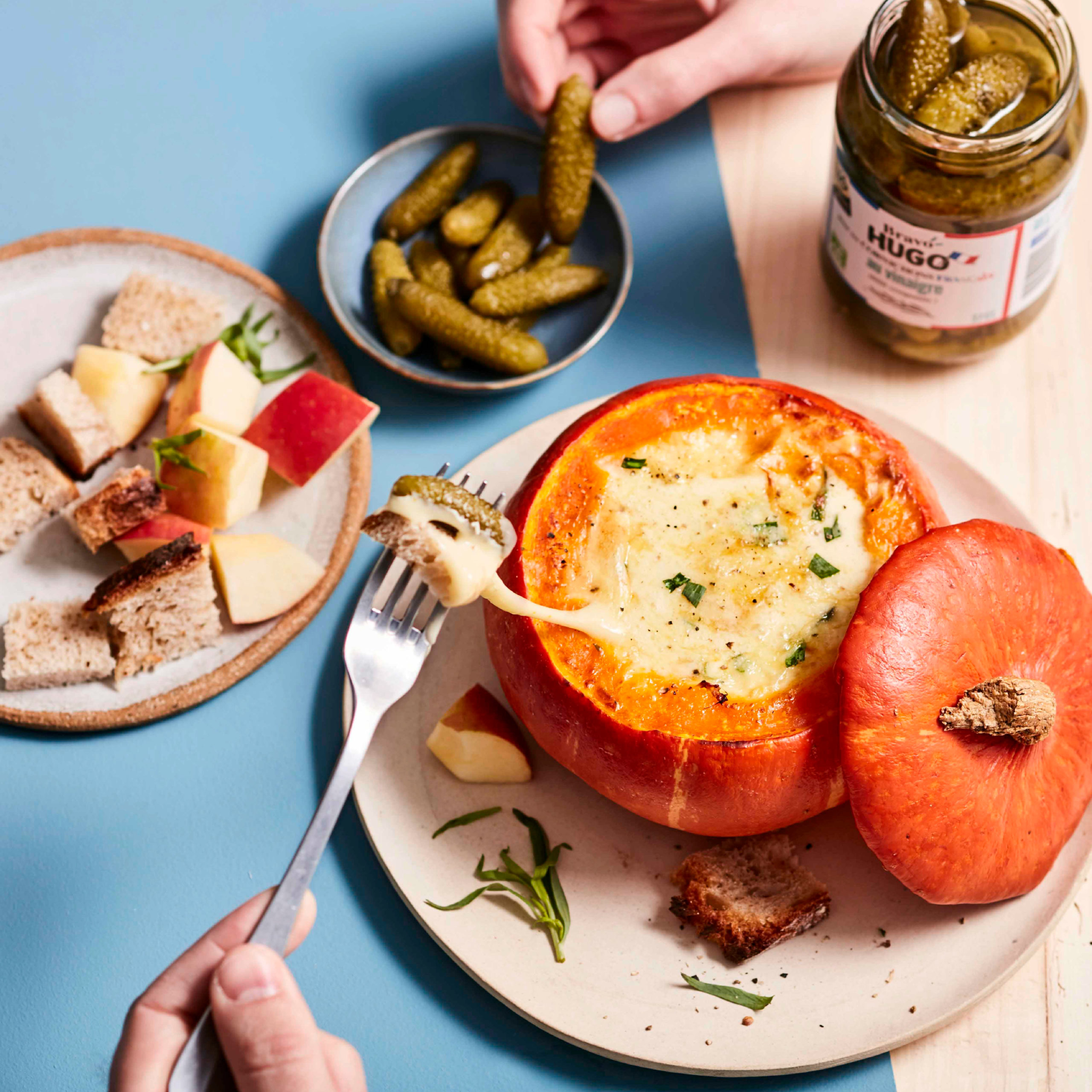 Recette de courge Mont d'Or et cornichons français au vinaigre Bravo HUGO