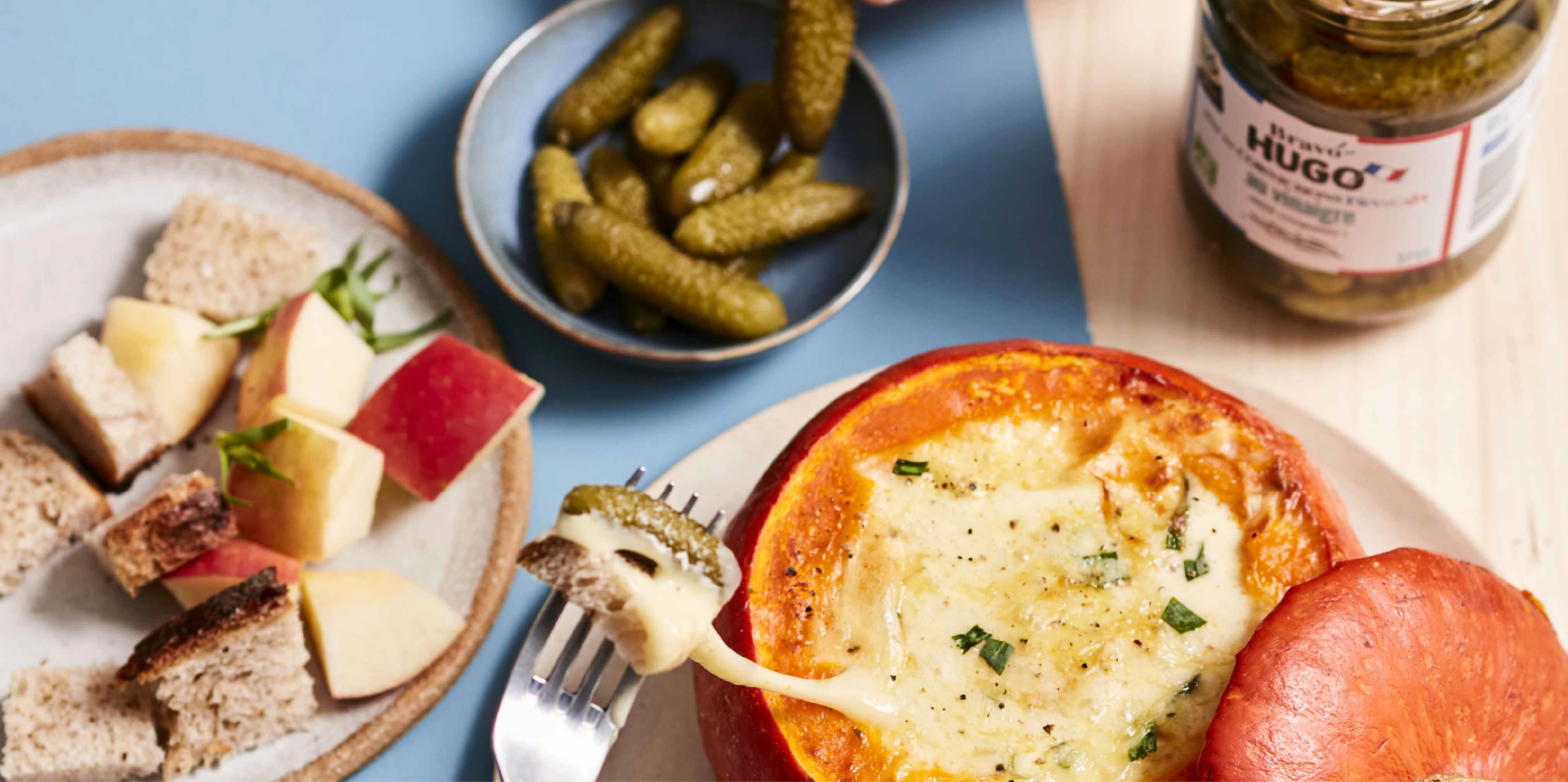 Recette de courge Mont d'Or et cornichons français au vinaigre Bravo HUGO