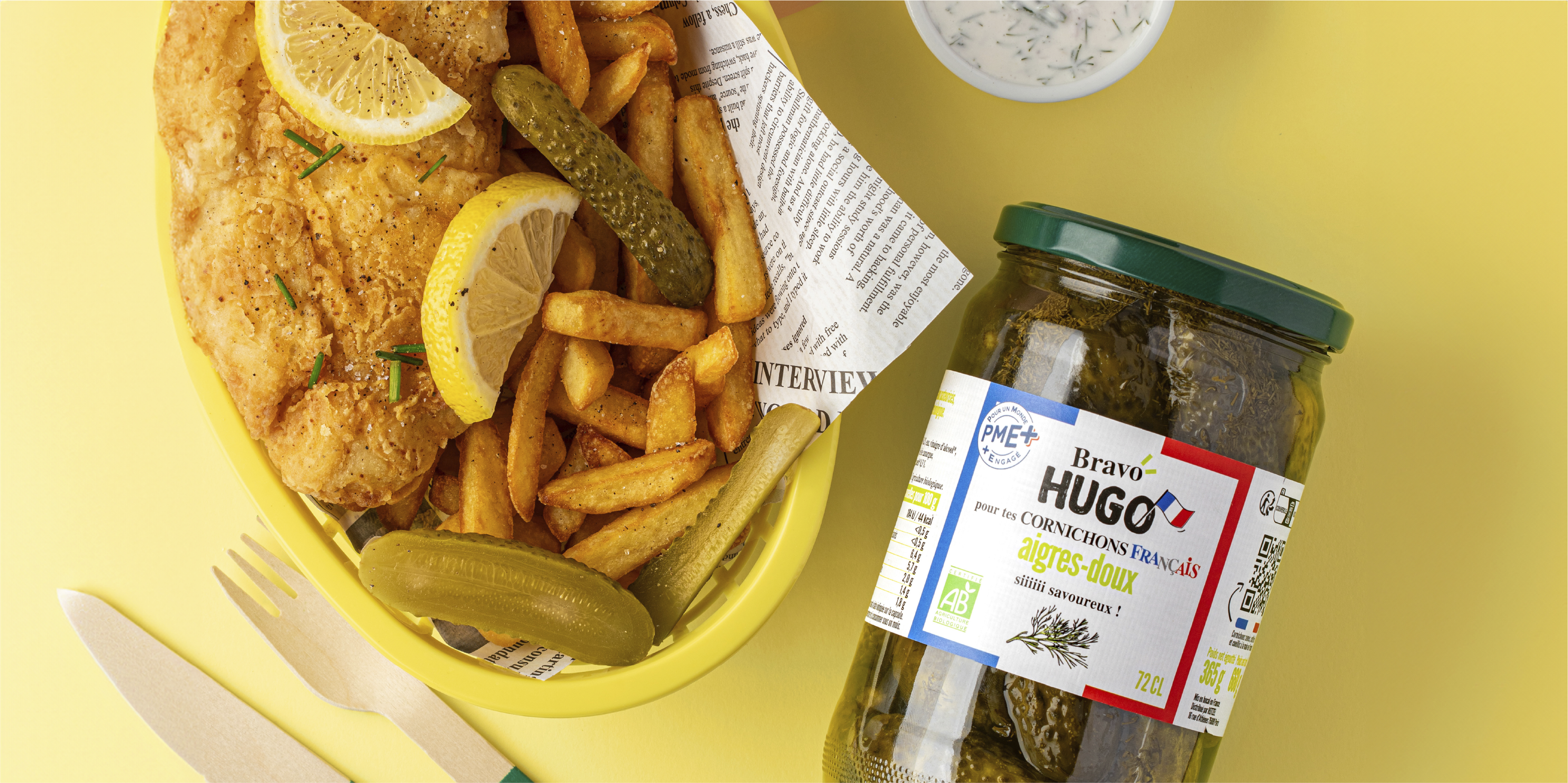 Recette de fish and chips aux cornichons français aigres-doux Bravo HUGO