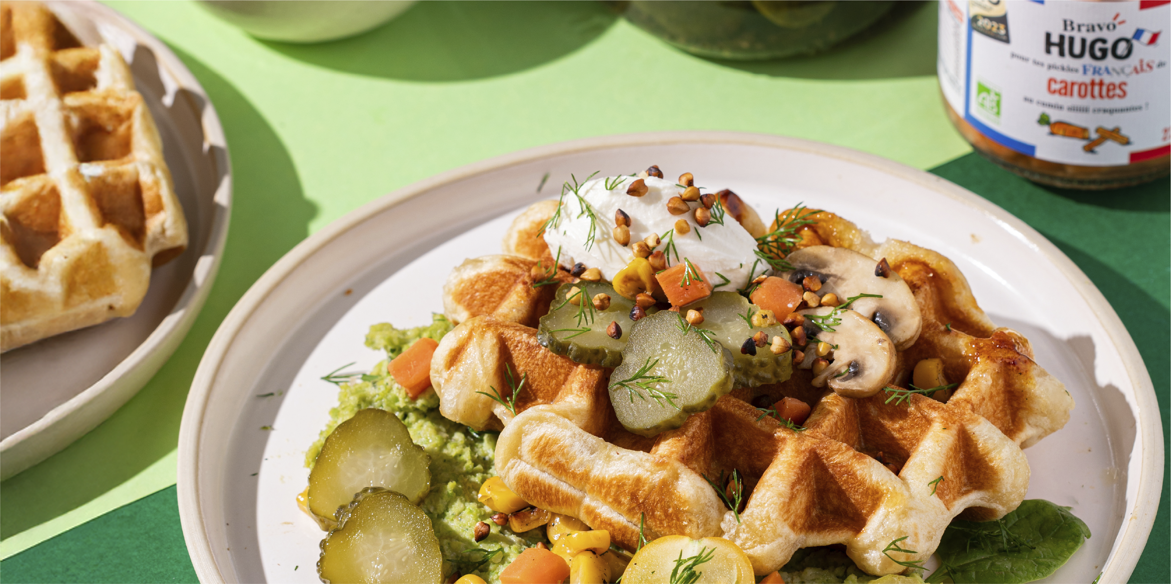 Recette de gaufre salée aux pickles de carottes françaises Bravo HUGO